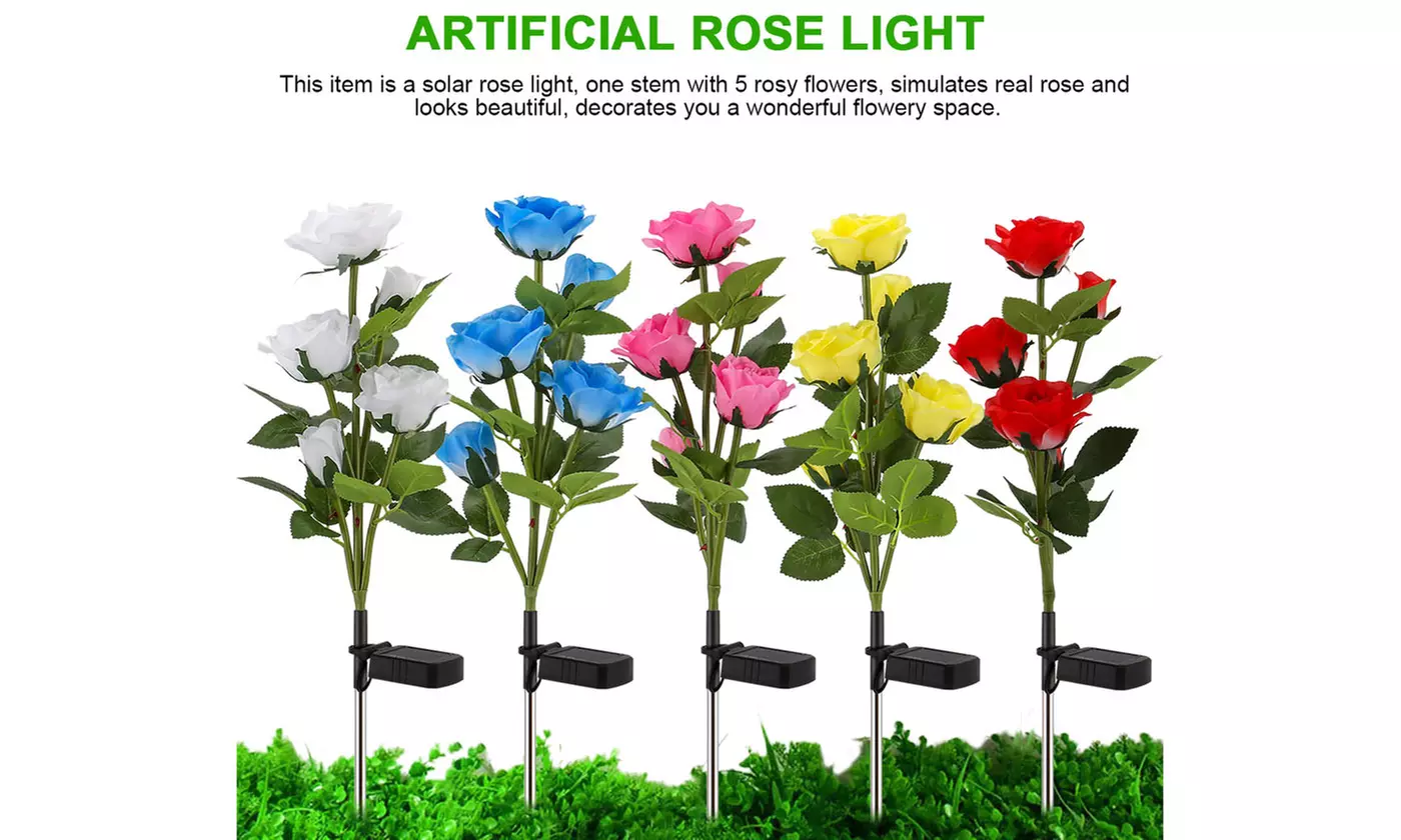 Solar Powered Waterproof Outdoor Solar Garden Stake Lights LED Rose Flowers