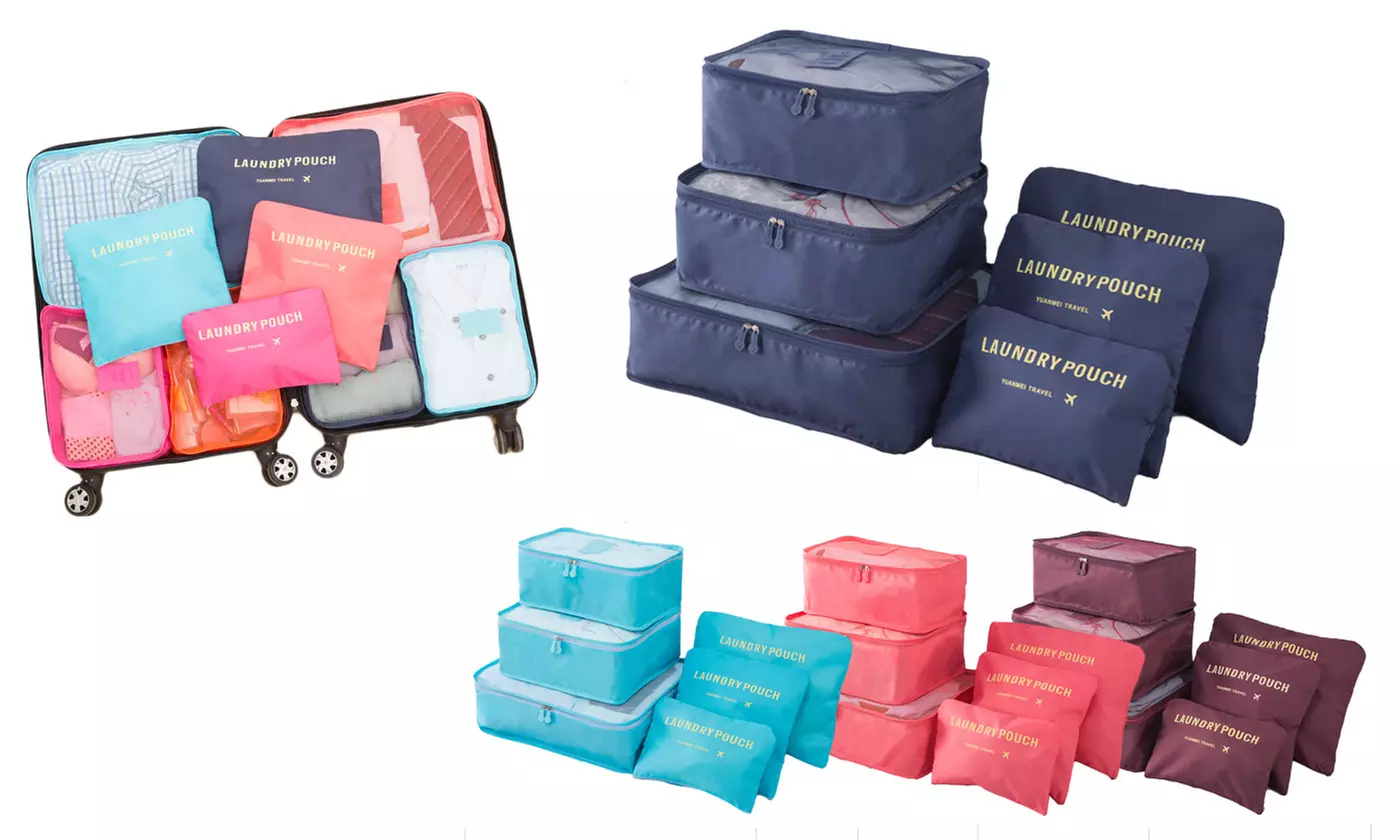 6Pcs/Set Luggage Packing Organizer Nylon Travel Bag Cubes Set Bags - Primary Image
