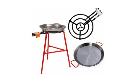 Garcima Ibiza Paella Pan Set w/Burner 28-In Carbon Steel Pan Reinforced Legs