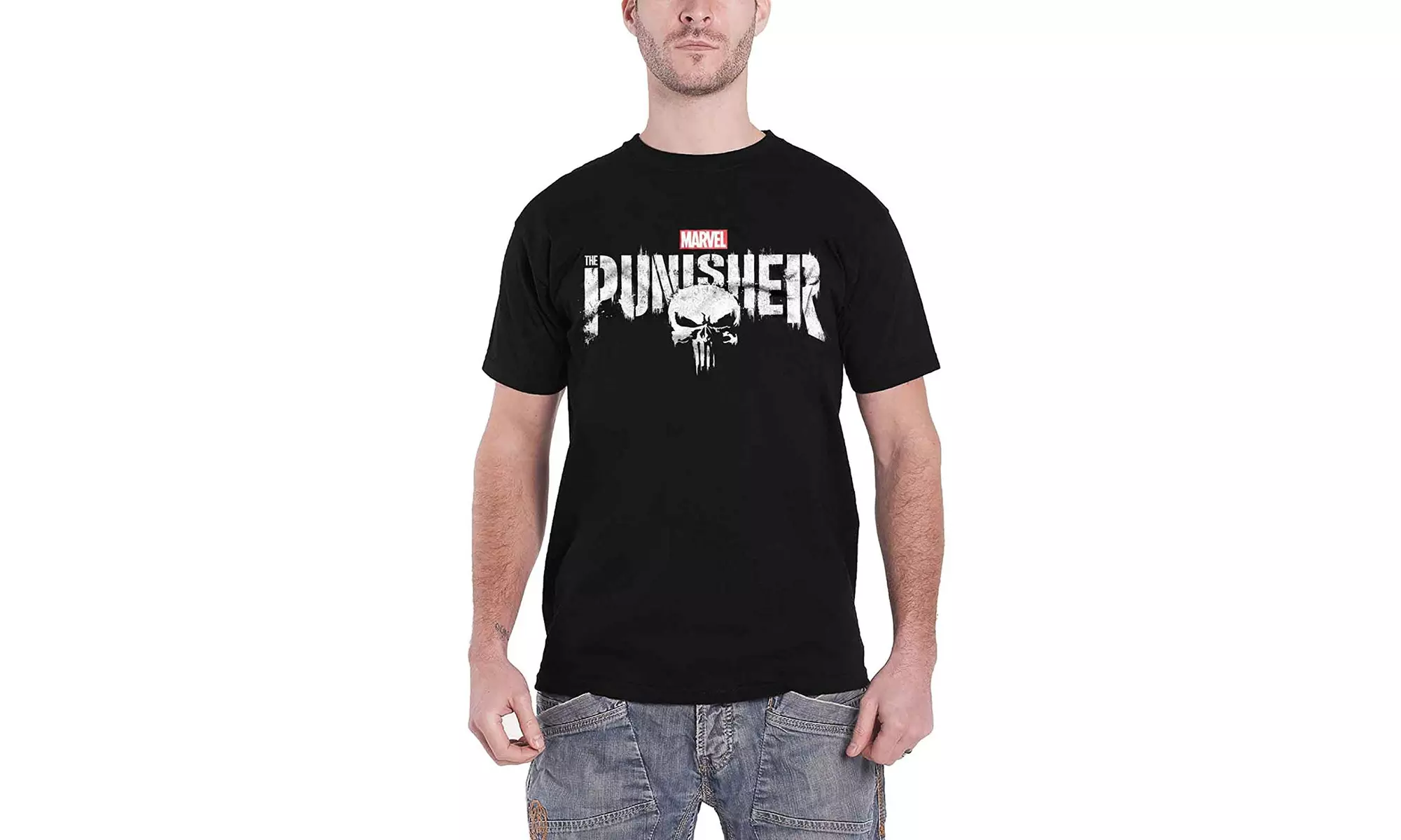 Marvel The Punisher T Shirt Distressed Logo Official Mens Black - Primary Image