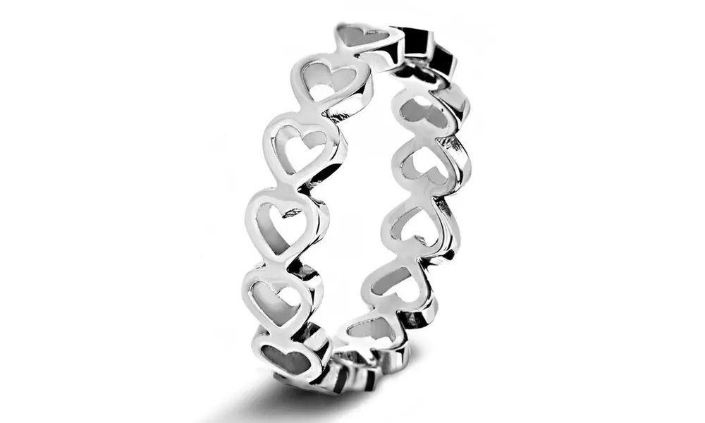 Stainless Steel Open Heart Eternity Ring