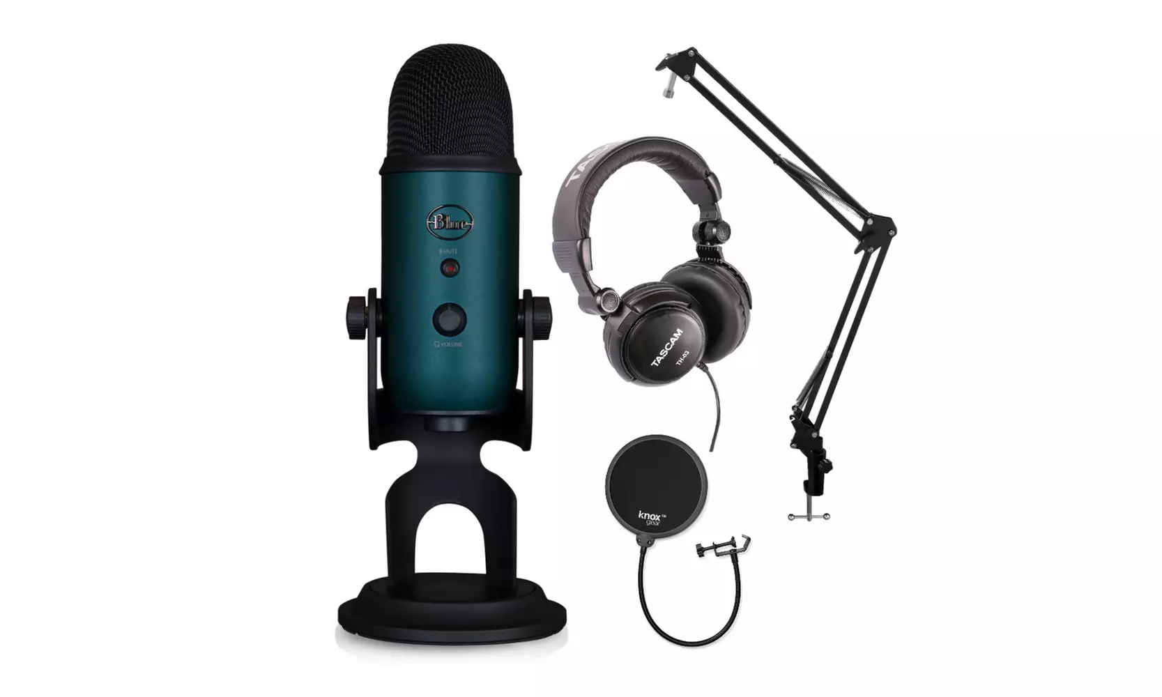 Blue Microphones Yeti Teal USB Mic with Knox Boom Arm, Pop Filter and Headphones - Primary Image
