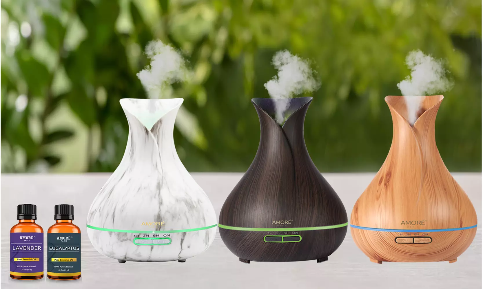 Ultrasonic Aroma Diffuser with Optional Essential Oil Gift Set (7-Piece) - Primary Image
