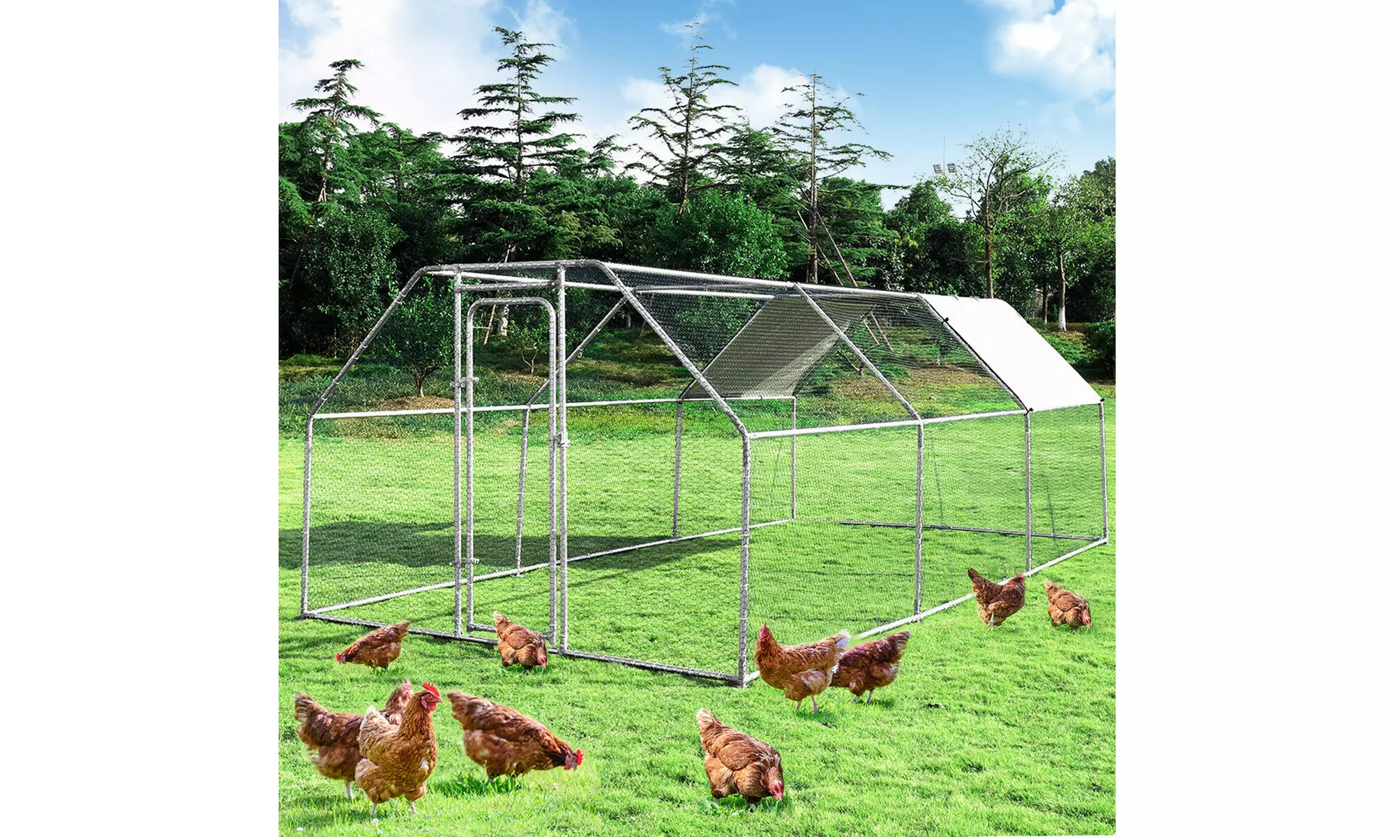Large Walk In Chicken Coop Run House Shade Cage 9.5' x 19' with Roof Cover - Primary Image