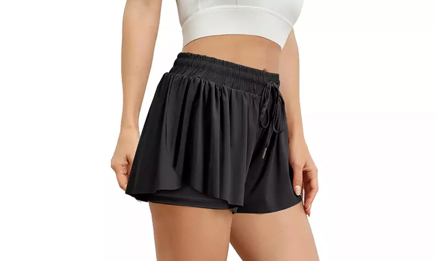 Women's 2 in 1 Workout Shorts Quick Dry Athletic Flowy Running Shorts with Liner
