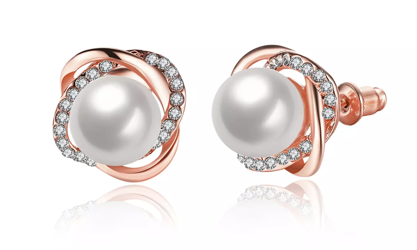 Crystal Pearl Stud Earrings Jewelry