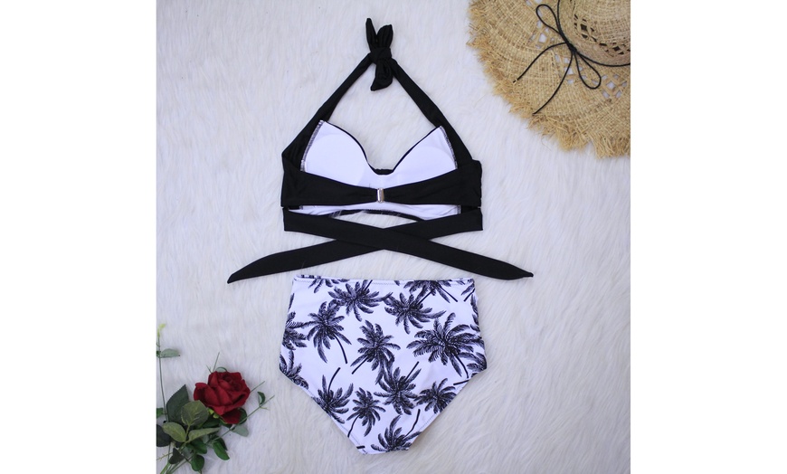 Image 4: Women's Sexy Print Backless Bikini Sets High Waist Swimwear Swimsuit