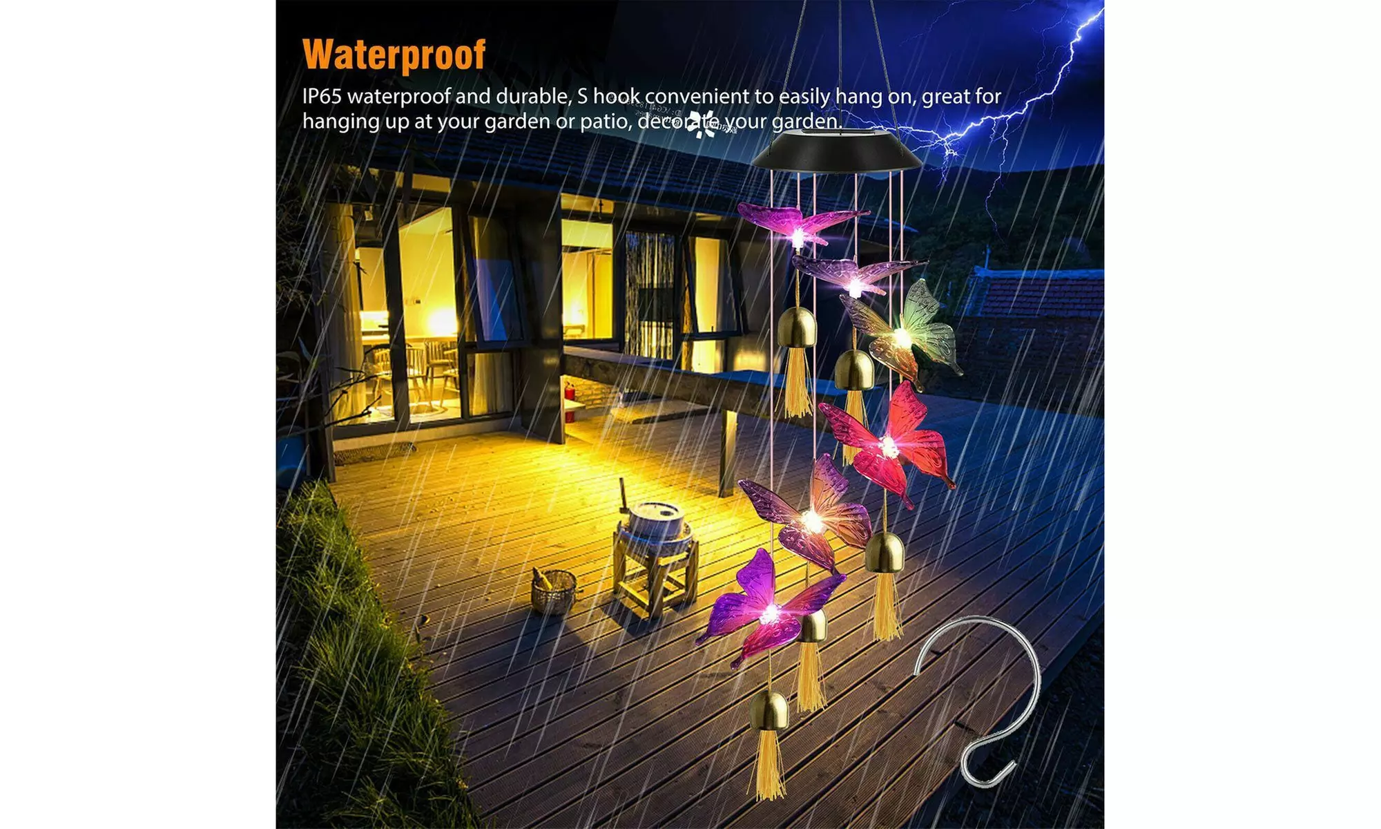 Large LED Solar Wind Chime Lights Color-Changing Outdoor Hanging Decor Bells