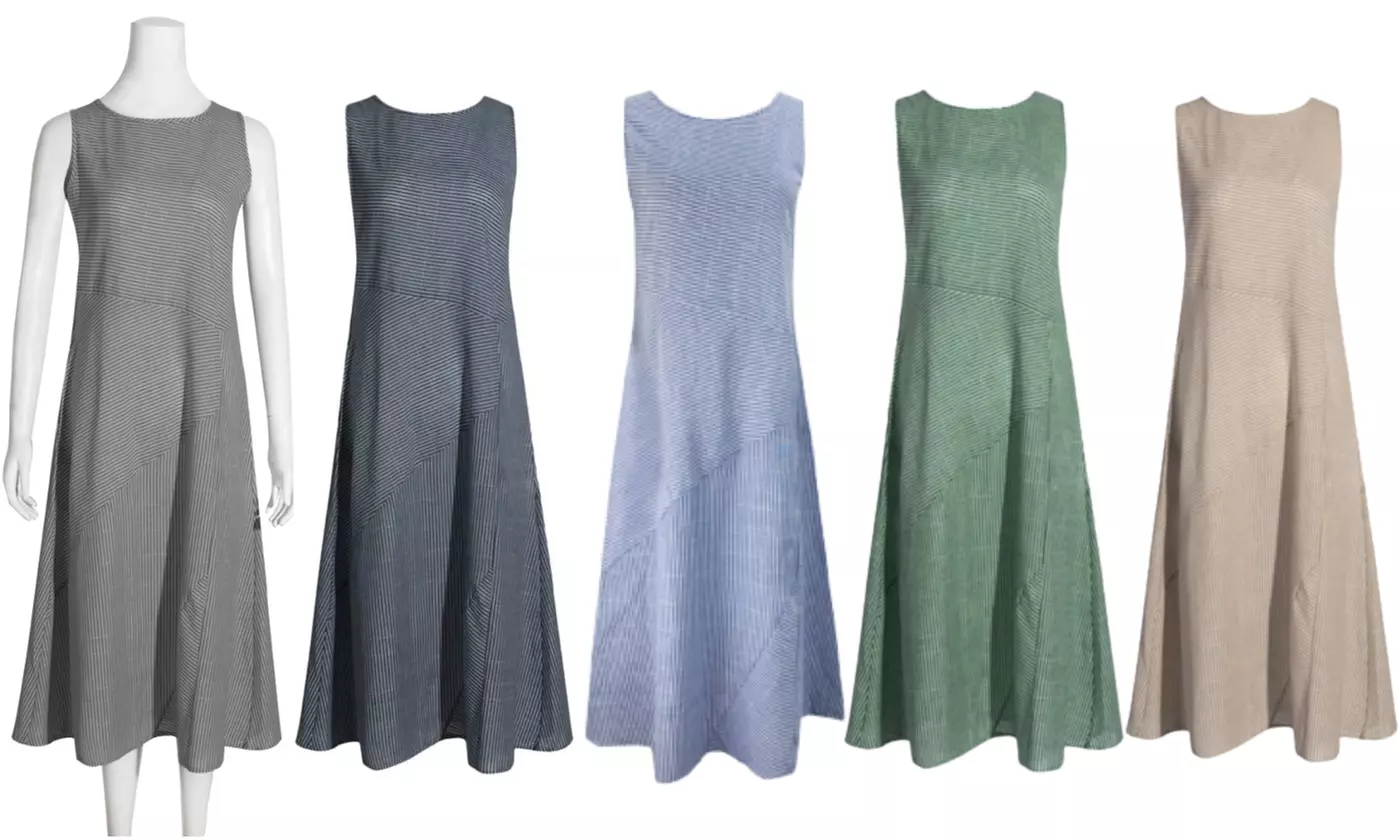 Striped Maxi Dresses for Women Sleeveless Casual Long Dresses with Pockets - Primary Image
