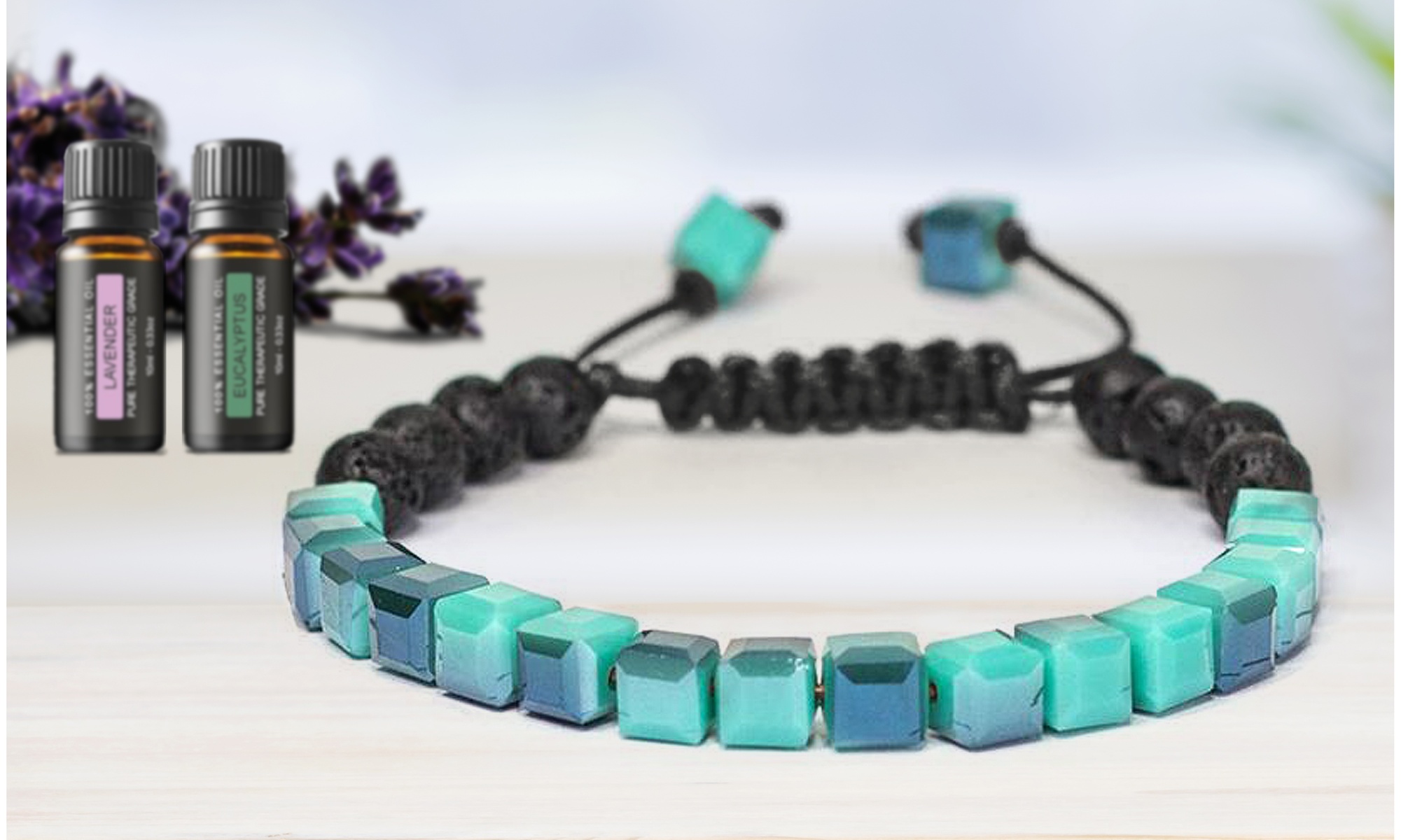 Lava Stone Glass Diffuser Bracelet with Optional Essential Oils