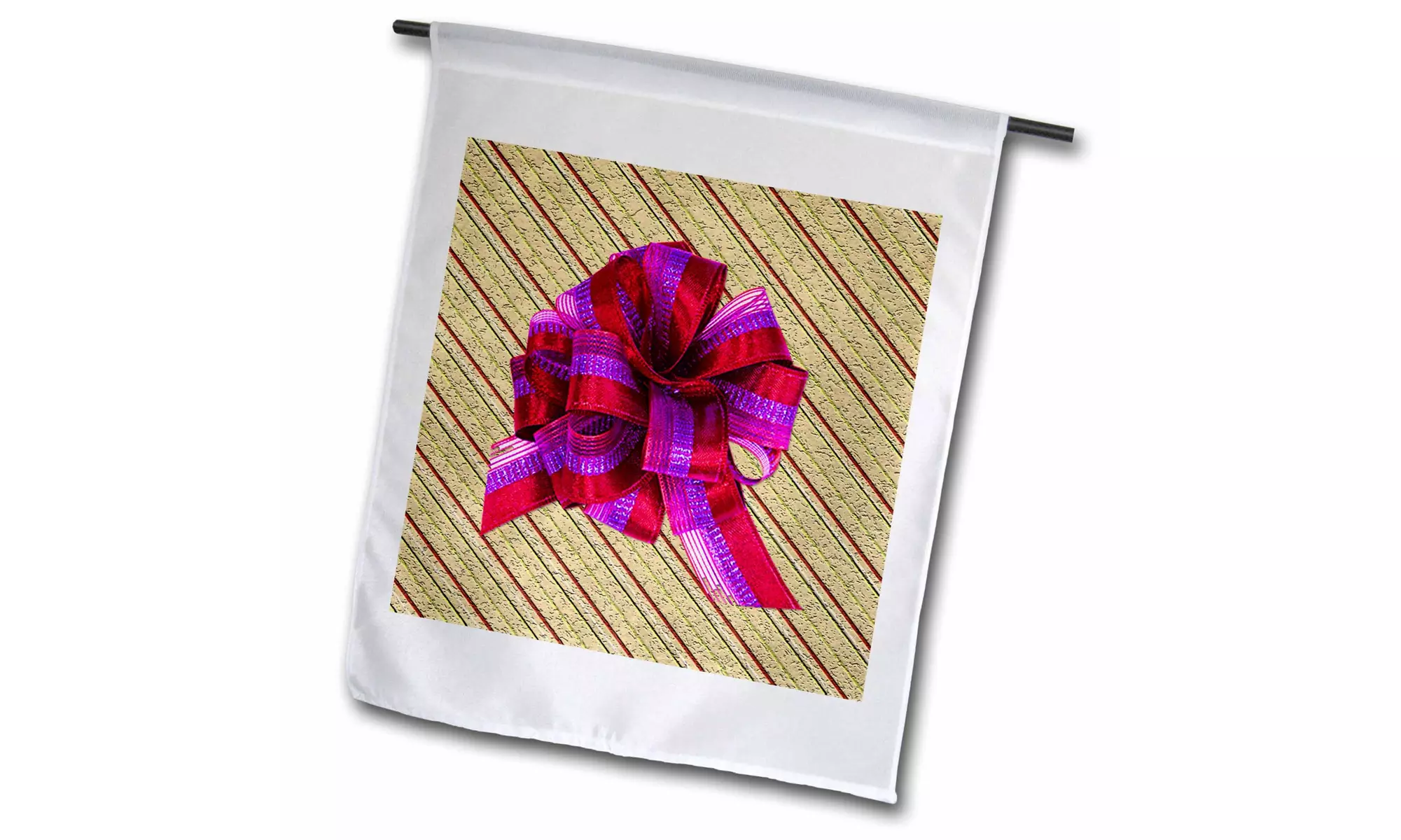  Garden Flag Christmas Gift in Textured Wrapping Paper with Red and Purple Bow  - Primary Image