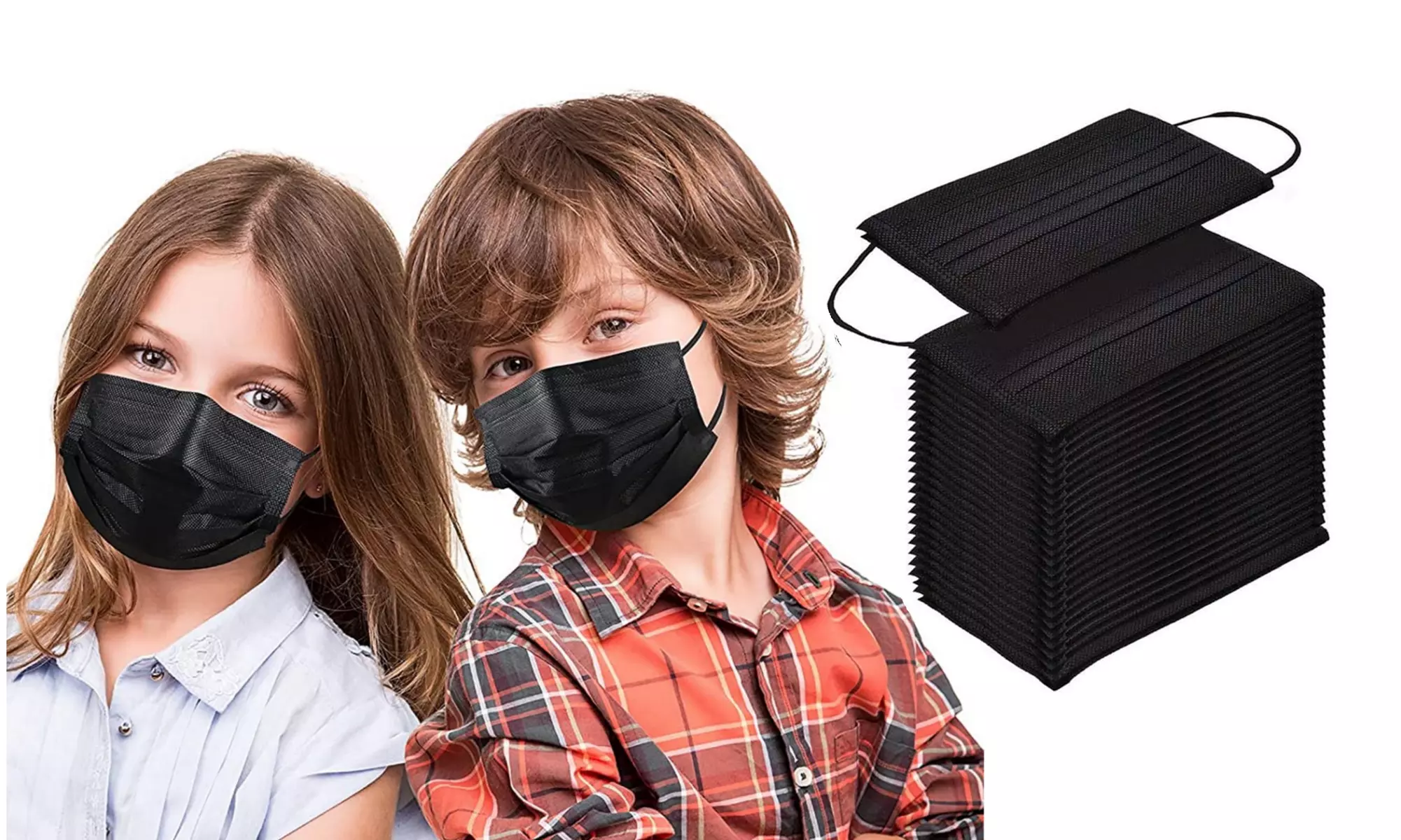 Kids Black Disposable 3-Ply Safety Face Mask ( 50, 100 or 200-Pack) - Primary Image