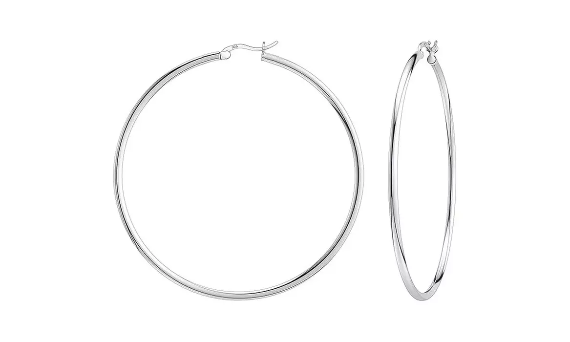 2MM French Lock Hoop 925 Sterling Silver Earrings - 10MM-65MM 