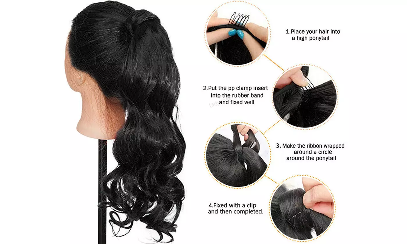 Women Long Curly Wavy Wrap Around Ponytail Extension Synthetic Hair Piece Clip