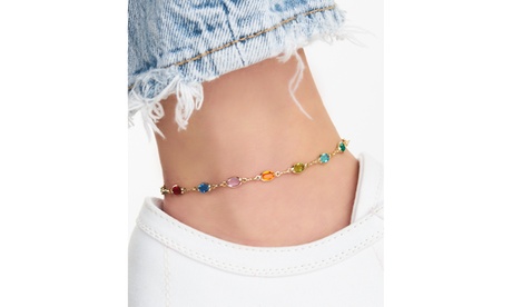 Barzel 18k Gold Plated Oval Multi-Colored Anklet Mae With Swarovski Crystal Oval Multi Crystal 5 3/8 Ct