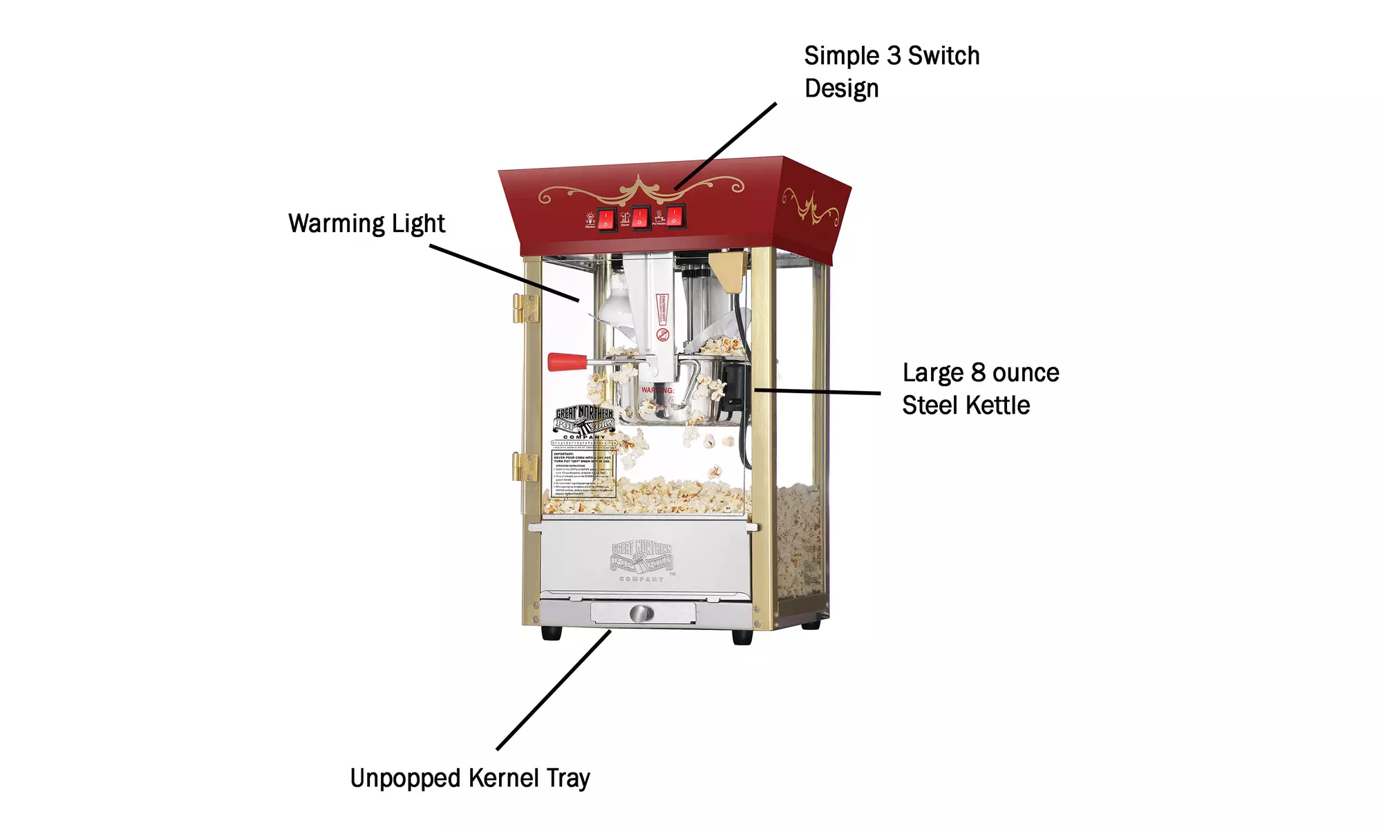 Red Antique Style Popcorn Popper Machine, 8 Oz Counter Top Table Bar Top - Second Medium