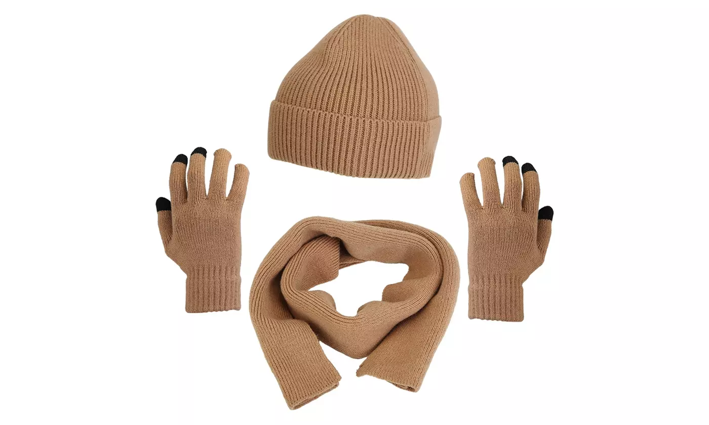 N'POLAR Winter Knitted Beanie, Warm Long Scarf, and Touchscreen Gloves Set