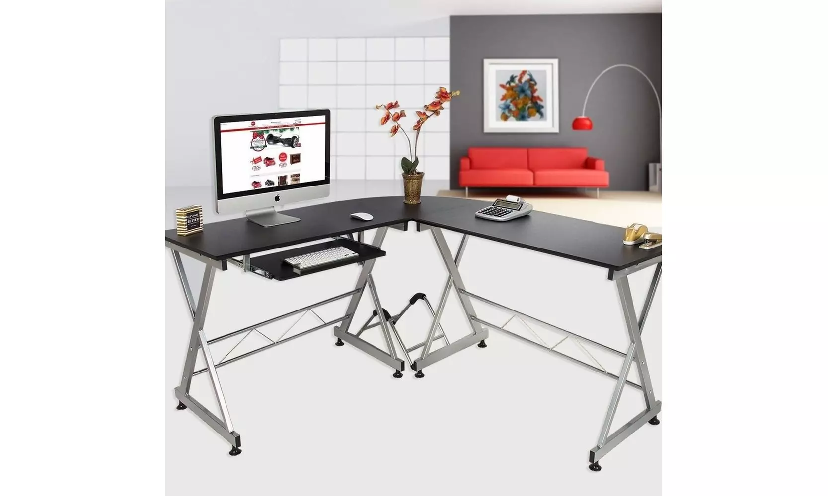 Modern L-Shaped Desk, Corner Computer Desk PC Latop Study Table - Primary Image