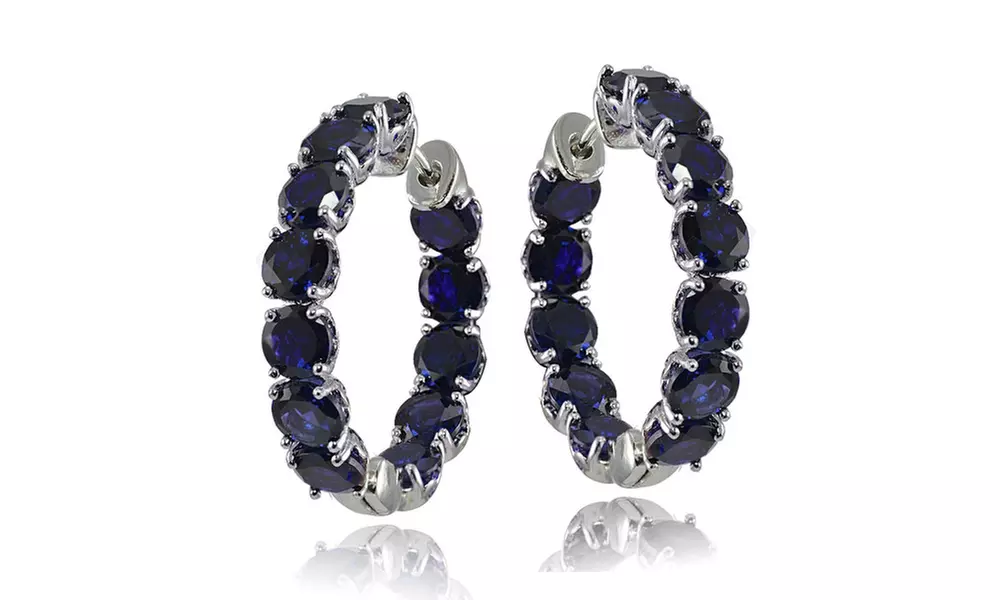 Sterling Silver Created Sapphire 5mm Hoop Earrings