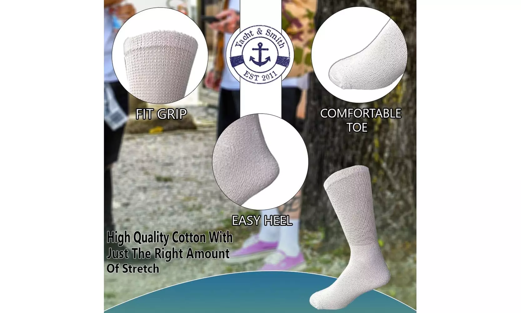 Yacht & Smith 6 Pairs Mens Ring Spun Cotton Crew Diabetic Nephropathy Socks