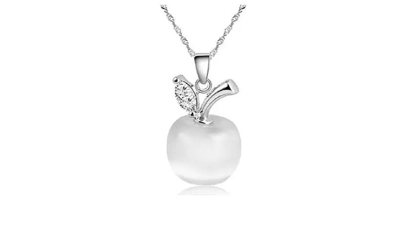 18K White Gold Plated Opal Apple White Apple Pendant Necklace - Primary Image