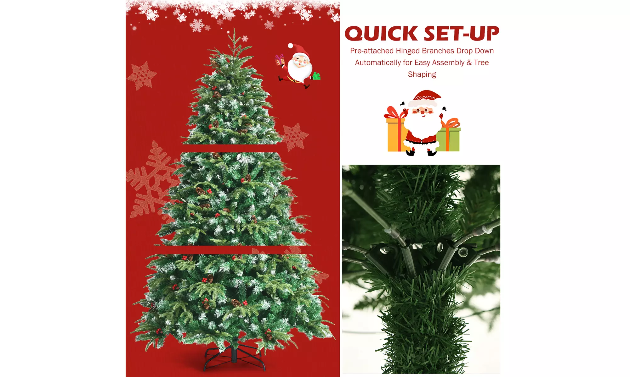 7ft Pre-Lit Snowy Christmas Hinged Tree 11 Flash Modes w/ 450 Multi-Color Lights