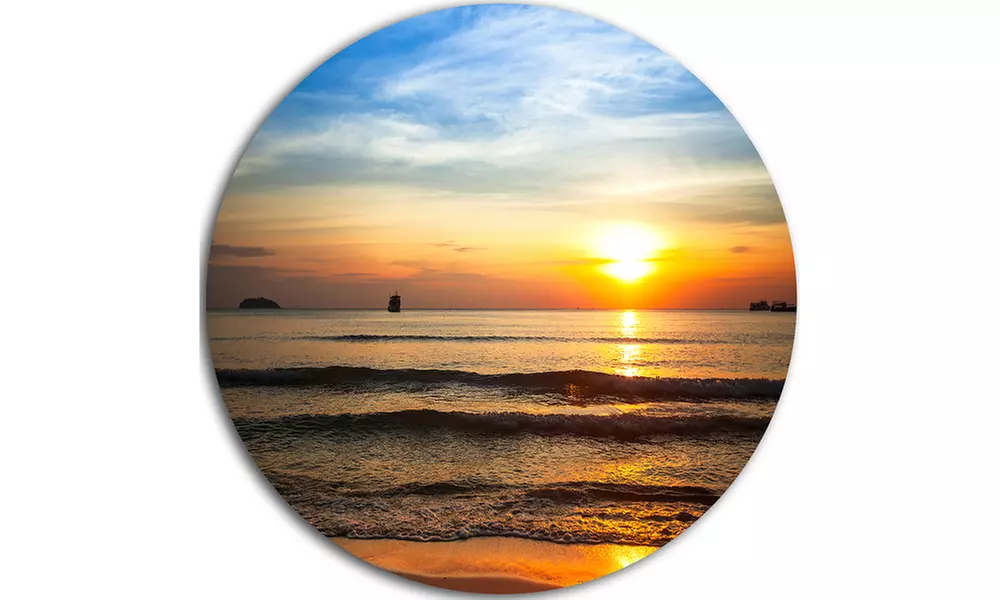 Fascinating Sunset Over Clam Beach' Beach Metal Circle Wall Art - Second Medium