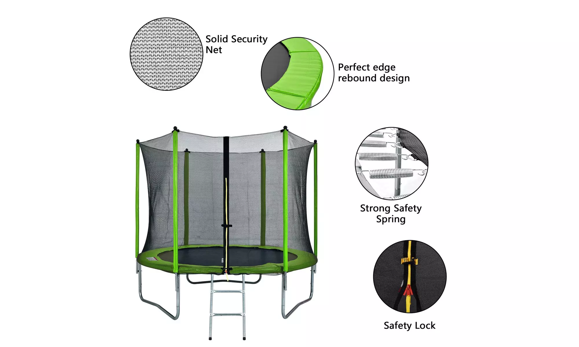 8 ft Kids Round Trampoline Combo, with Surround Enclosure, Green - Second Medium