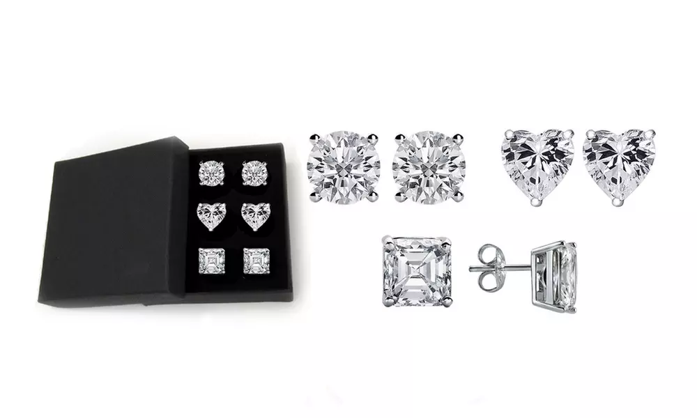 Set of 3 Sterling Silver Stud Earring Set With Crystals From Swarovski - Primary Image