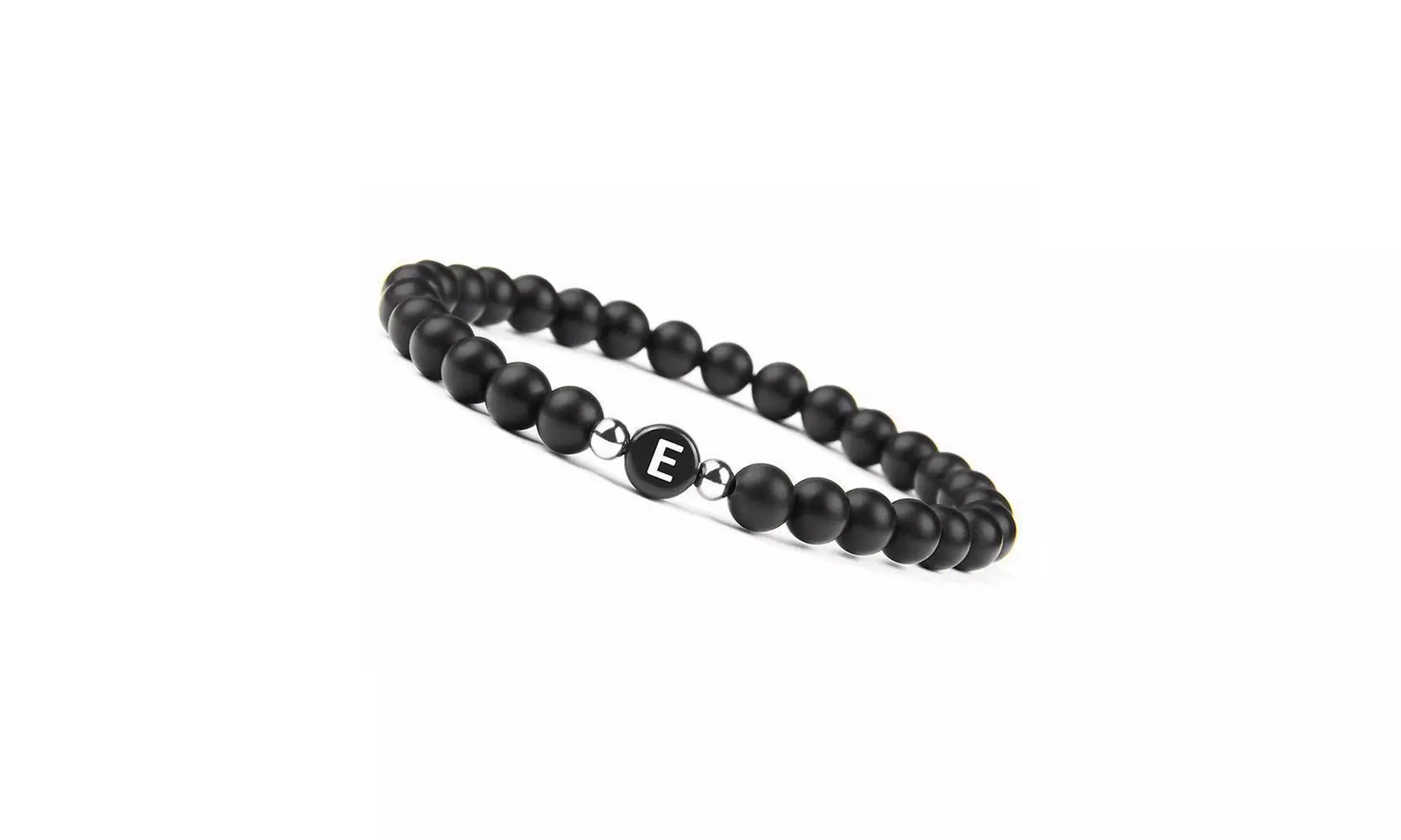 US Initial Bracelet 6mm Matte Black Onyx Letter Bracelet Alphabet Couple 