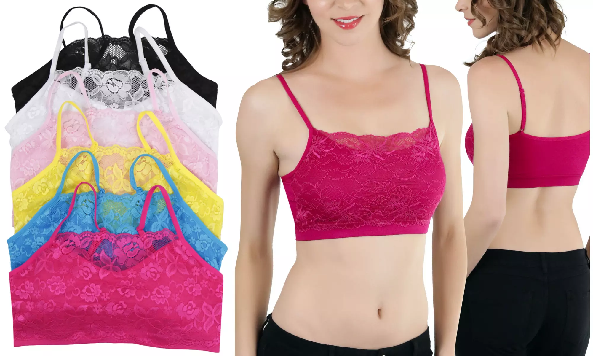 (6-Pack) Women's Lace Over Modesty Panel Padded Bralettes - Primary Image