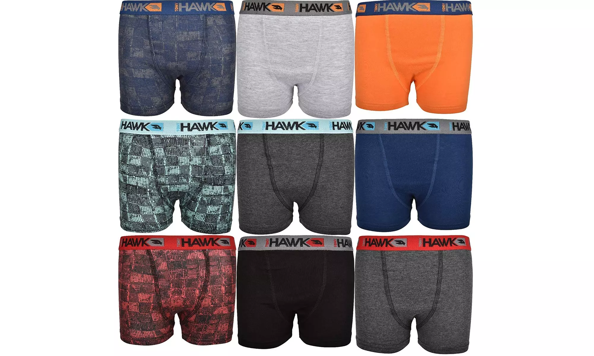 9-Pack Tony Hawk Boys' Cotton Blend Toddler-Big Kid Sizes No Fly Boxer Briefs