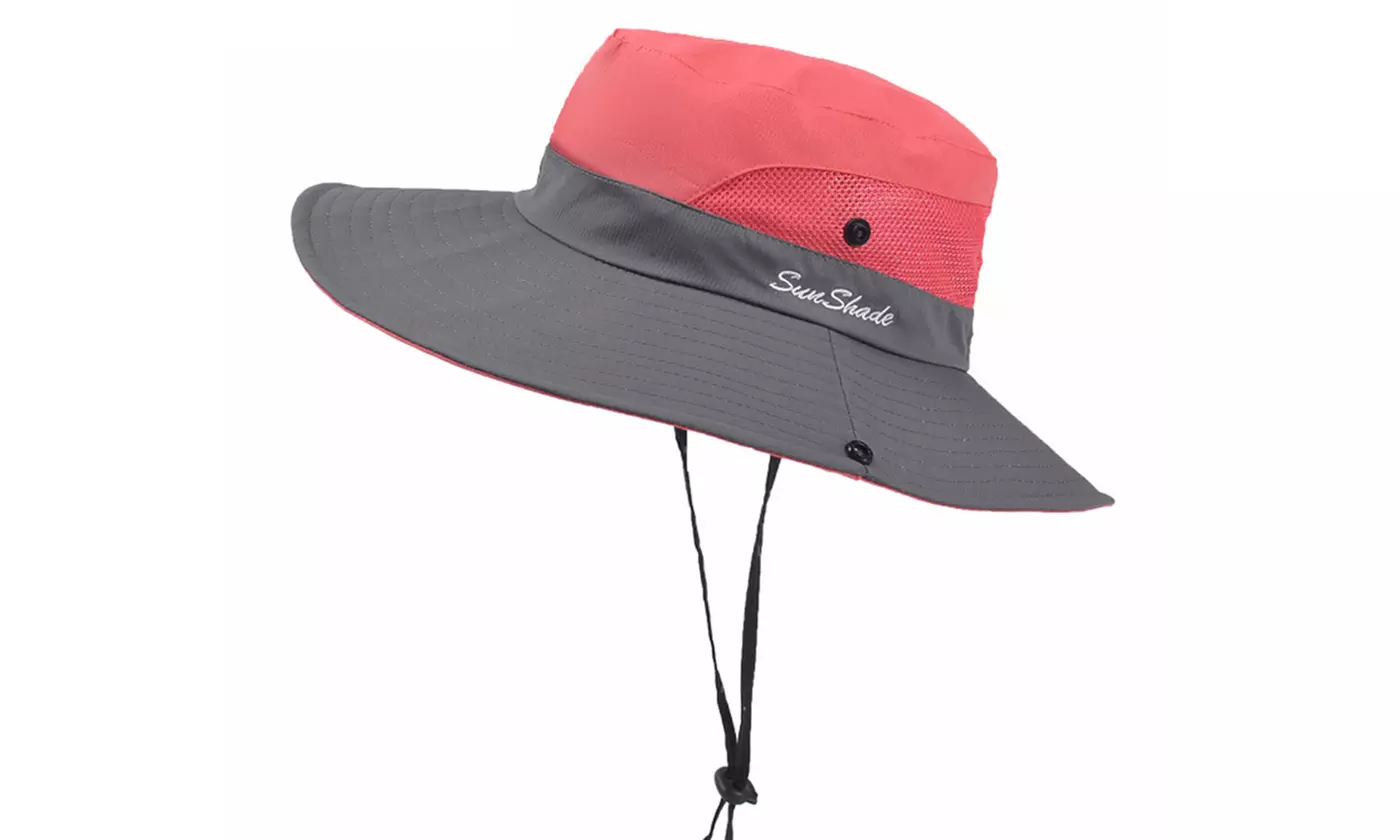 Sun Hat for Women with Wide Brim Ponytail - Beach Hats
