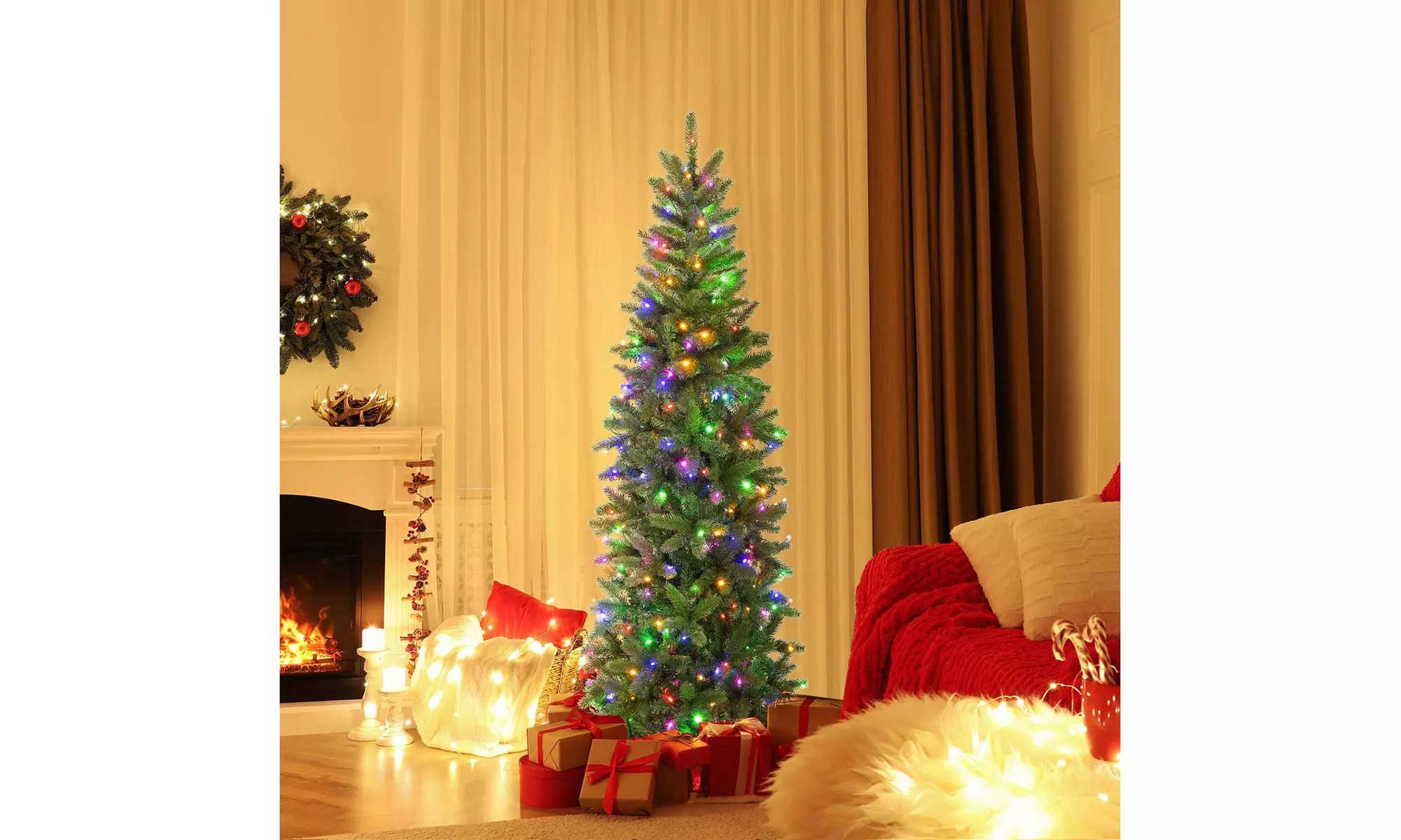 5FT Pre-Lit Hinged Artificial Christmas Tree With Multicolor Lights