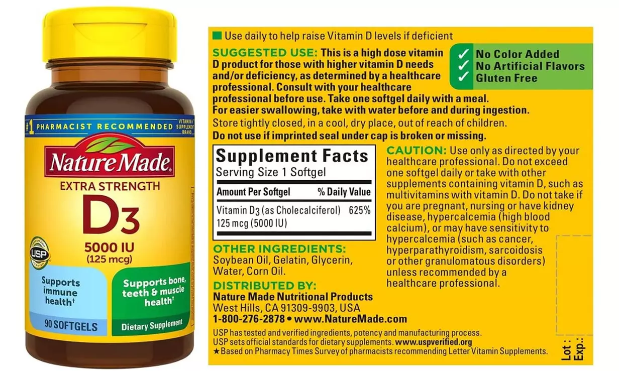 Nature Made Extra Strength Vitamin D3 5000 IU (125 mcg) - Second Medium