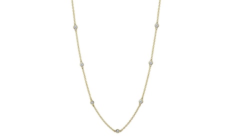 Yellow Gold Flashed Sterling Silver CZ Station Chain Dainty Necklace 18in Clear Cubic Zirconia Sterling Silver