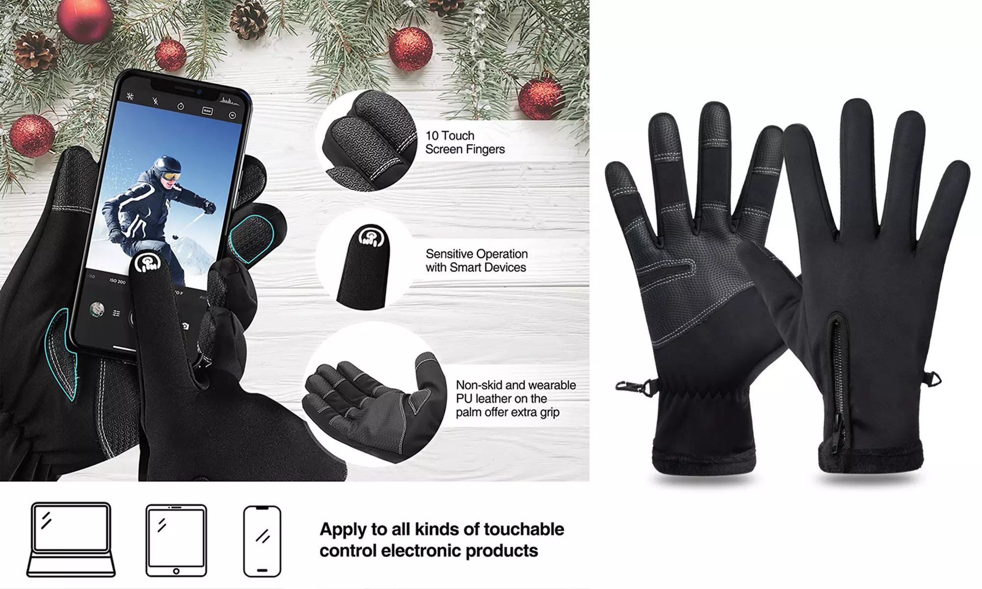 2 Pairs Winter Gloves for Men Touch Screen Gloves Cold Weather Warm Gloves