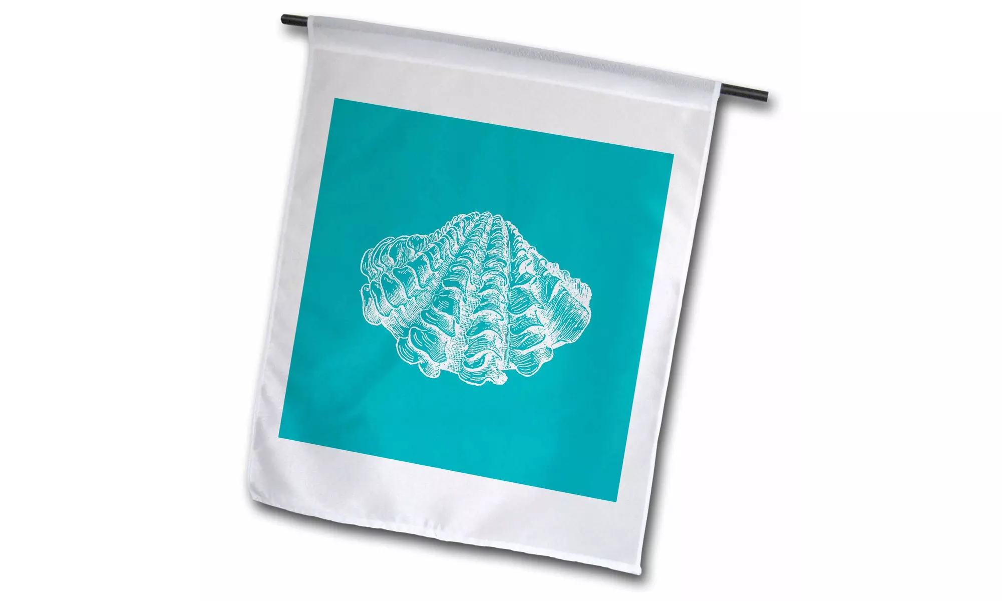Garden Flag Teal Blue seashell etching print Modern Sea shell clam beach ocean - Primary Image
