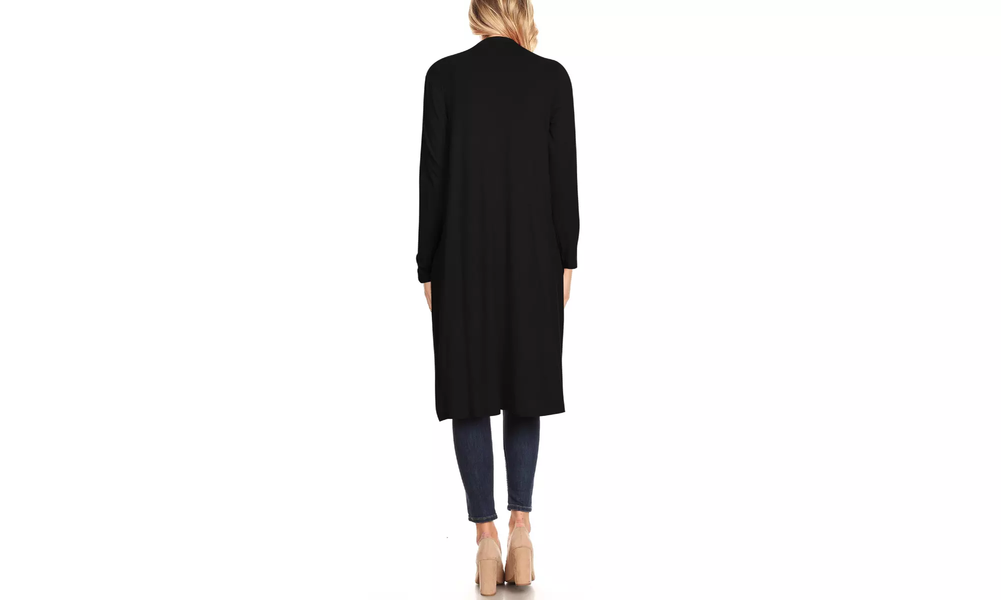 Women's Casual Open Front Side Pockets Solid  Long Cardigan