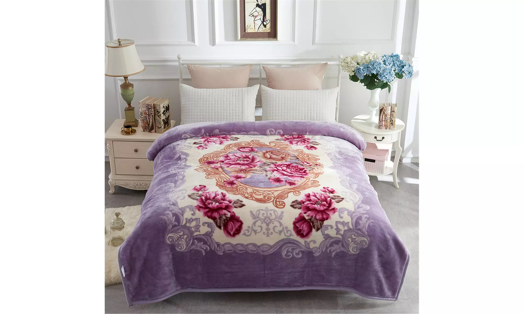 2 Ply Reversible Printed Plush Fleece Thick Warm Blanket,King/Queen Size,5-6lbs