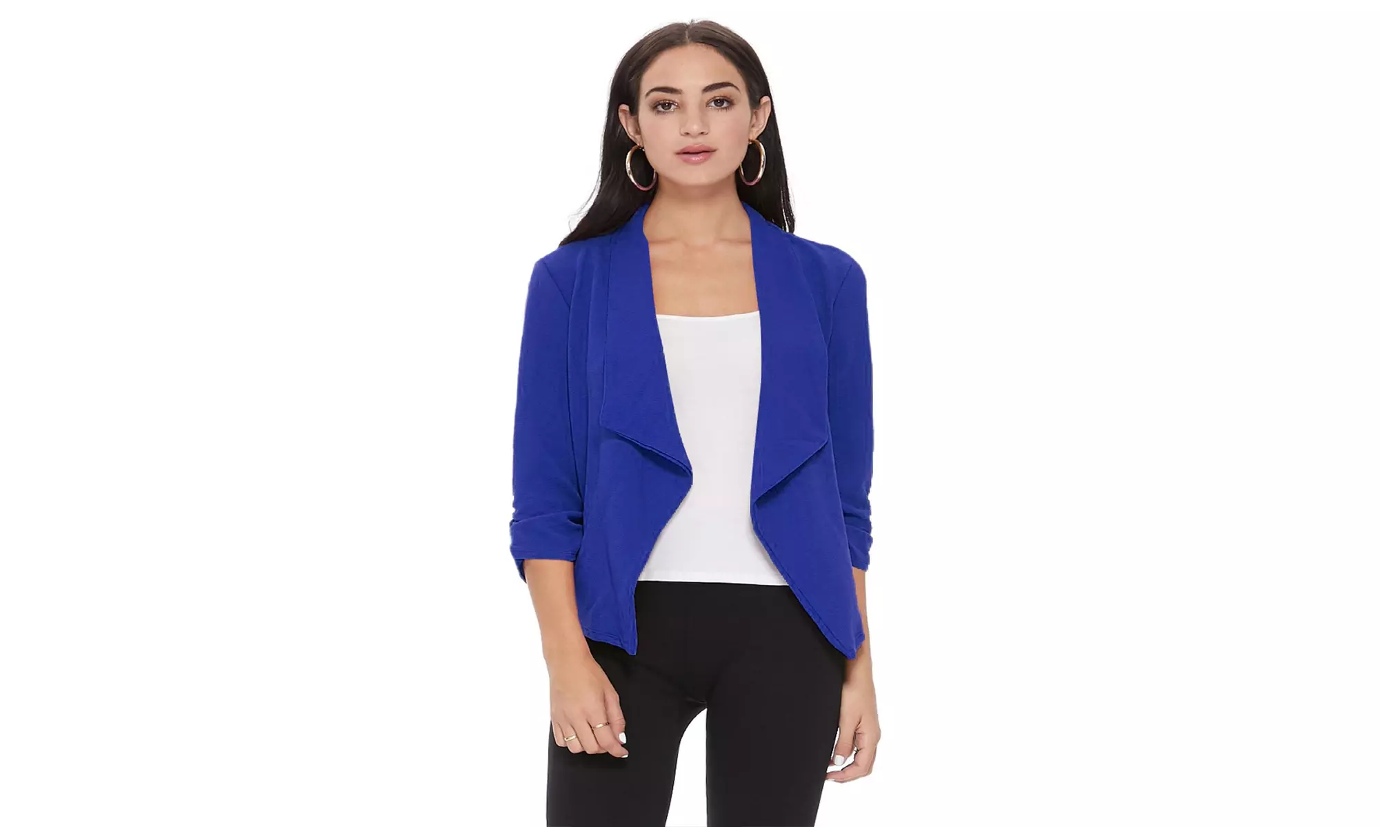 MOA Collection Solid Draped Open Front 3/4 Sleeve Jacket