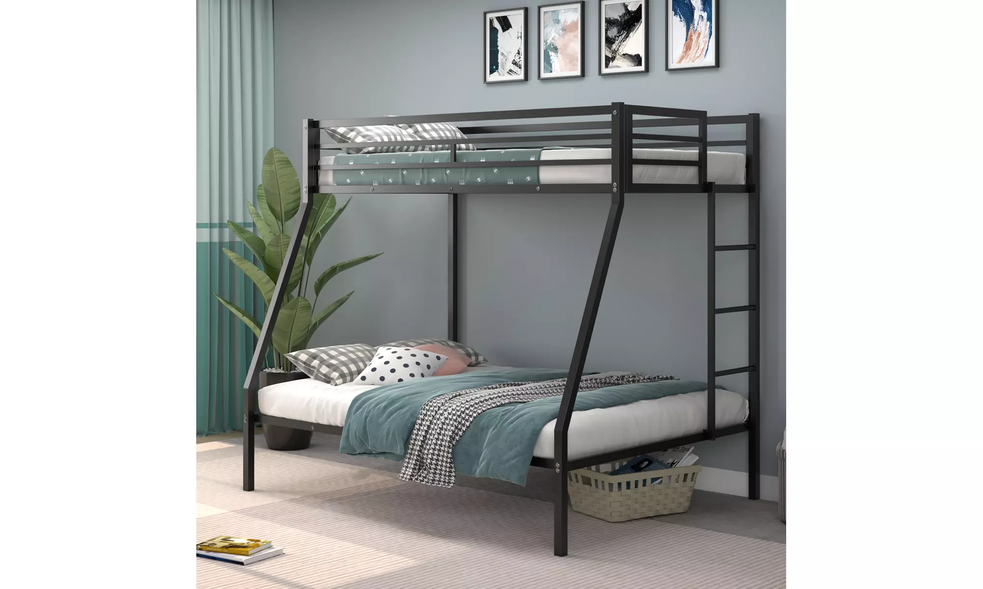 Costway Twin Over Full Bunk Bed w/Metal Frame and Ladder Space-Saving Design