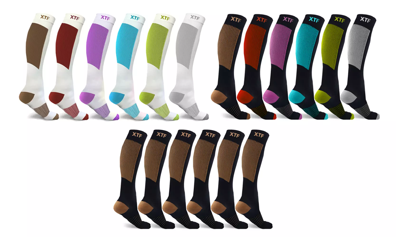 XTF Copper-Infused Graduated Collection Knee-High Compression Socks (6-Pairs) - Primary Image
