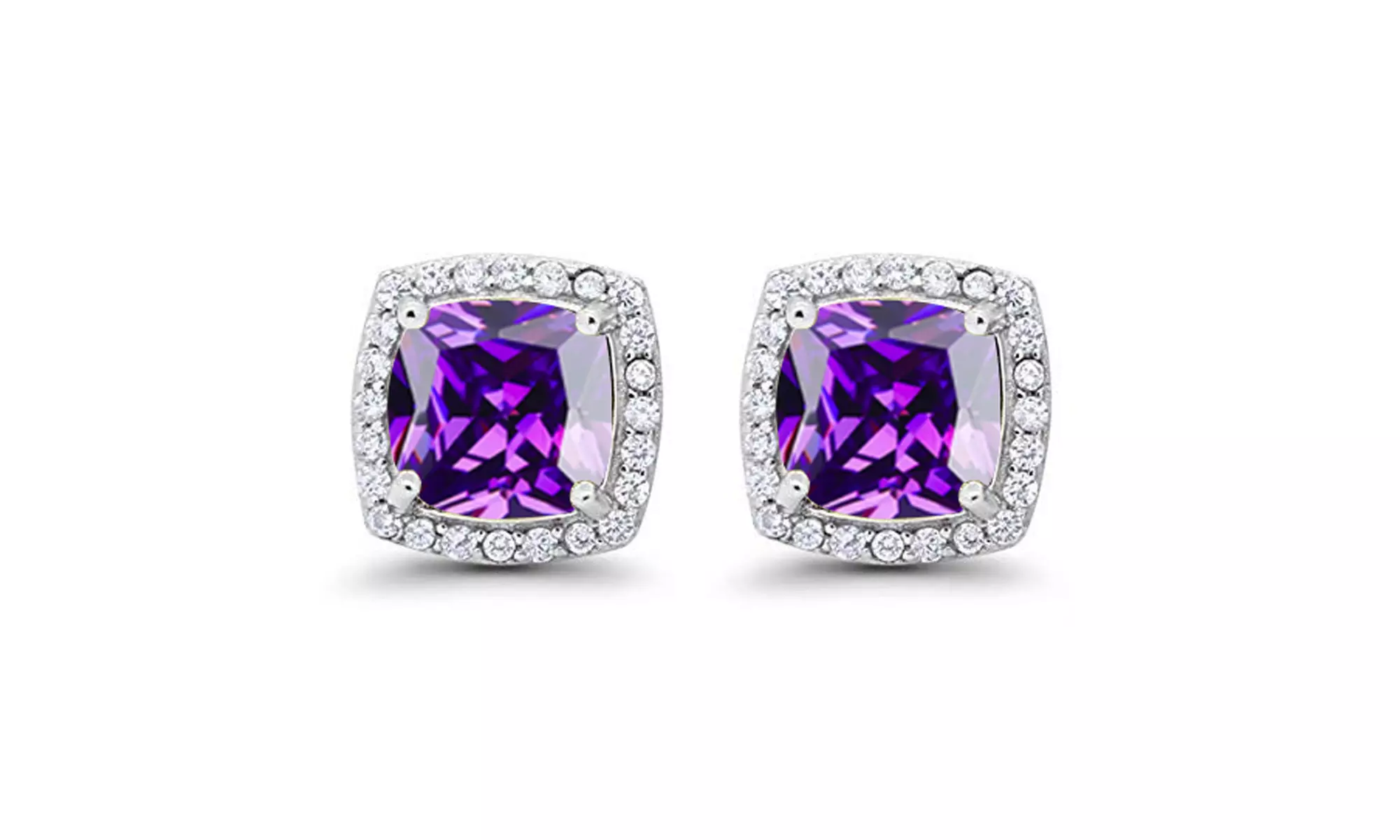 Paris Jewelry 10k White Gold Plated Created Halo Princess Gemstone Stud Earrings