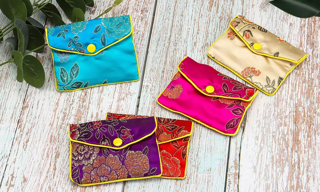 12Pcs Fancy Silk Chinese Jewelry Purse Pouches with Zipper Gift Bag Pouch
