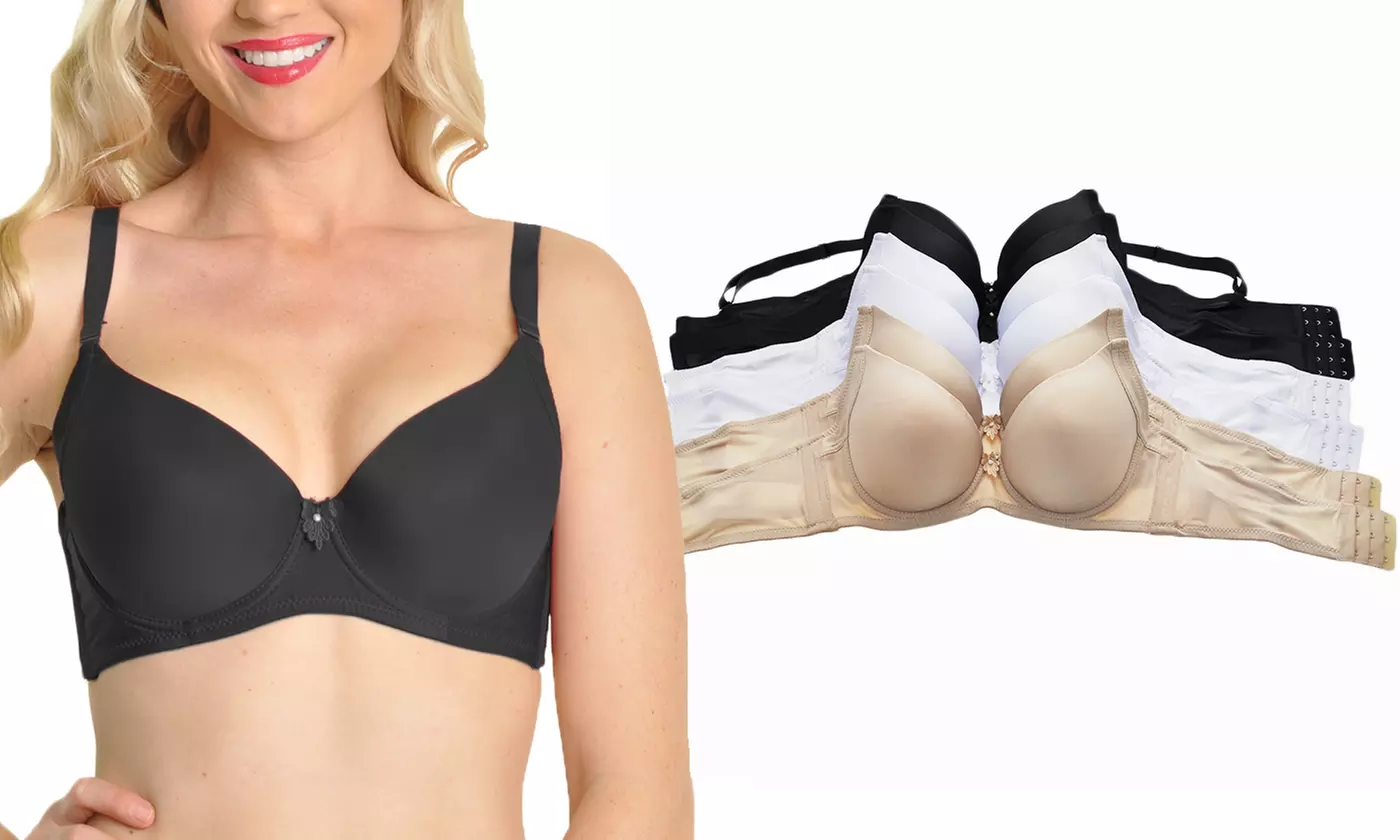 6 Pack Angelina Women's Wired Padded T-Shirt Bras with Wide Wings
