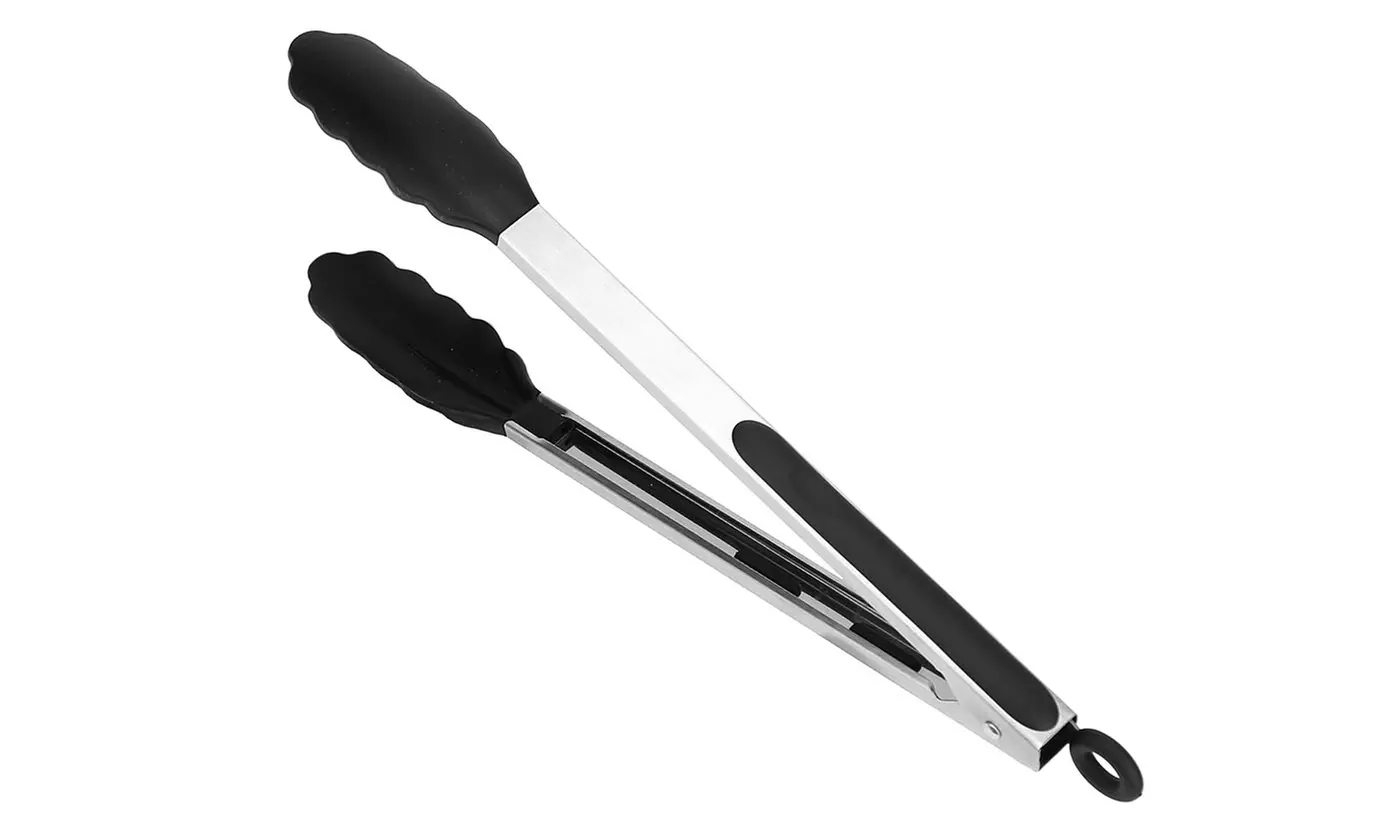 iMounTEK Stainless Steel Locking Tongs Set with Silicone Tips for BBQ & Kitchen
