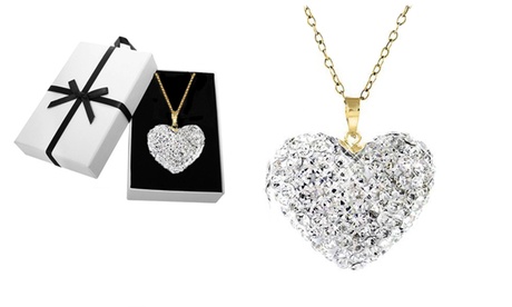 Sterling Silver Heart Necklace In 18k Gold Plated With Crystals From Swarovski Gold Crystal Sterling Silver