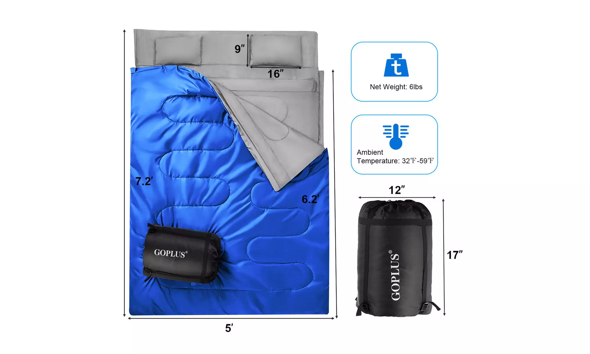 Goplus  Double 2 Person Sleeping Bag Waterproof w/ 2 Pillows Camping 