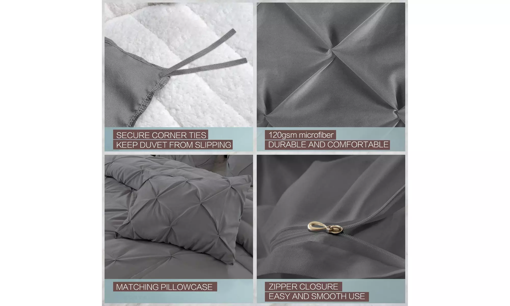 Pintuck Pinch Pleated Duvet Cover Sets with Zipper Closure (3-Piece) - Image 7